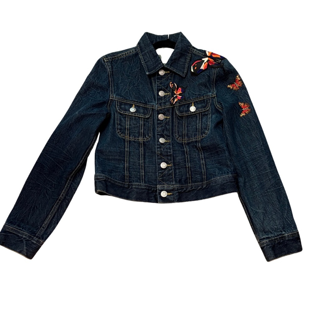 Upcycled Vintage Denim Jacket with Butterfly Patch Embroidery